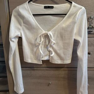 SHEIN White Ribbed Tie-Front Top